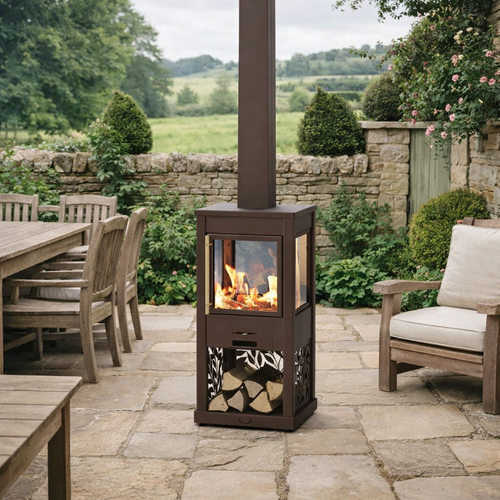 Hive Wood Burning Patio Heater Brown Brass Handle